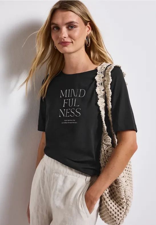 Street One Frauen Softes Shirt mit Wording in Schwarz, Gr: 40