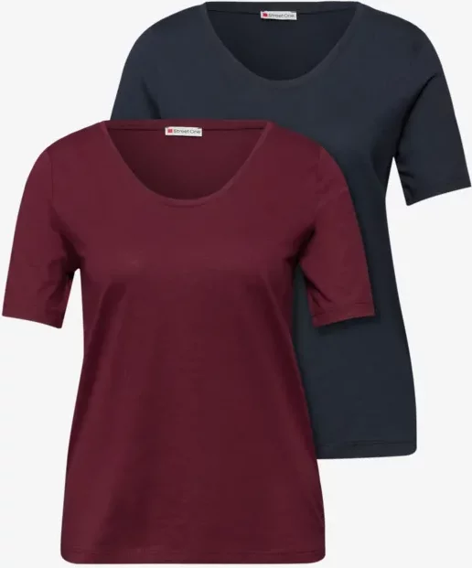 Street One Frauen Basic T-Shirt mit Kurzarm im 2er-Pack in Multicolour|Blau|Rot, Gr: 34