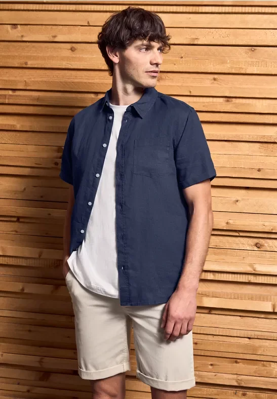 Thumbnail - Street One MEN Männer Kurzarmhemd aus Leinen in Blau, Gr: 3XL