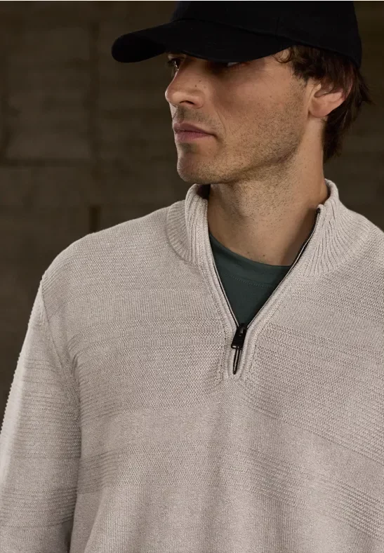 Thumbnail - Street One MEN Männer Strukturstreifen Pullover in Beige, Gr: XXL