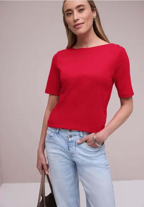 Street One Frauen Kurzarm Shirt mit Knopfdetail in Rot, Gr: 40