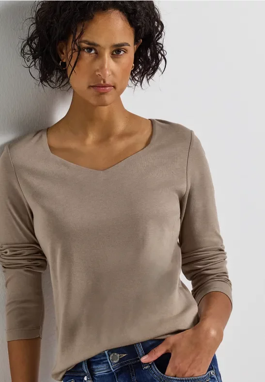 Street One Frauen Shirt mit Carrée Ausschnitt in Braun, Gr: 46