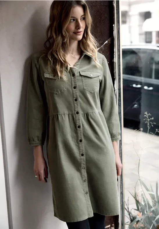 Street One Studio Frauen Cordkleid mit Volant in Grün, Gr: 38