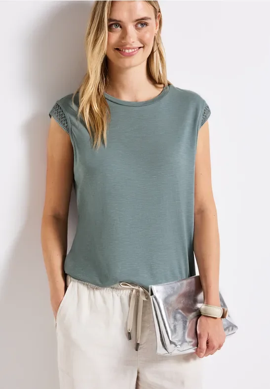 Thumbnail - Street One Frauen Shirt mit Häkeldetails in Blau, Gr: 36