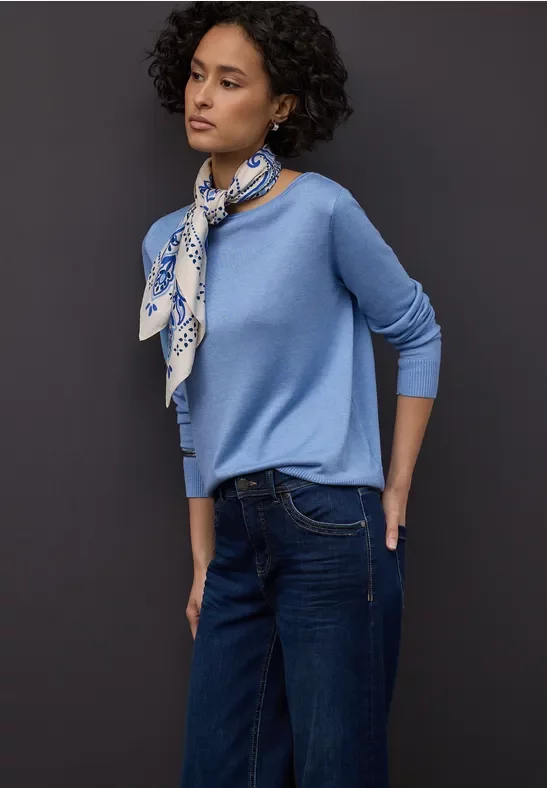 Street One Frauen Basic Pullover in Blau, Gr: 36