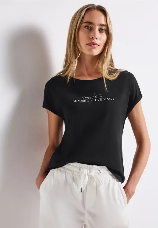 Street One Frauen Basic Shirt mit Print in Schwarz, Gr: 42