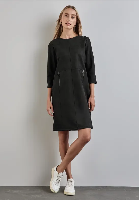 Street One Frauen Kleid in Velours-Optik in Schwarz, Gr: 34