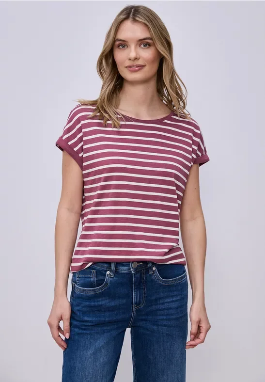 Street One Frauen Dropped Shoulder T-Shirt mit Streifen in Rosa, Gr: 36