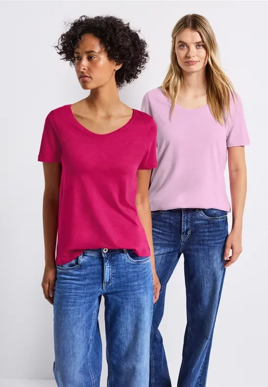 Street One Frauen 2er-Pack V-Neck T-Shirt in Pink|Rosa, Gr: 36