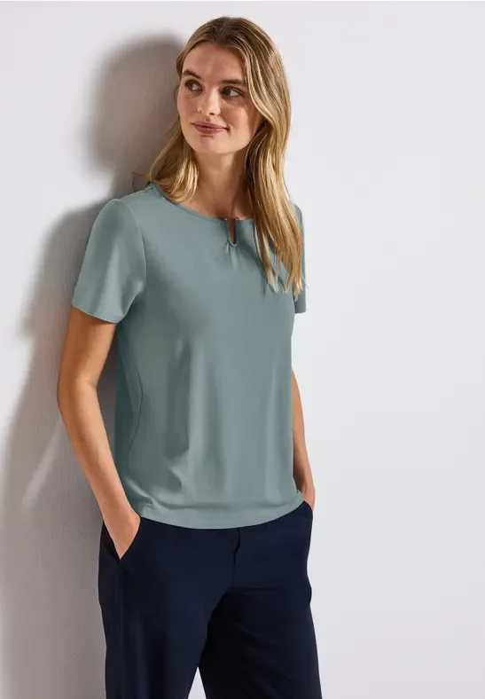 Street One Frauen Jersey-Shirt mit Cut-Out in Blau, Gr: 42