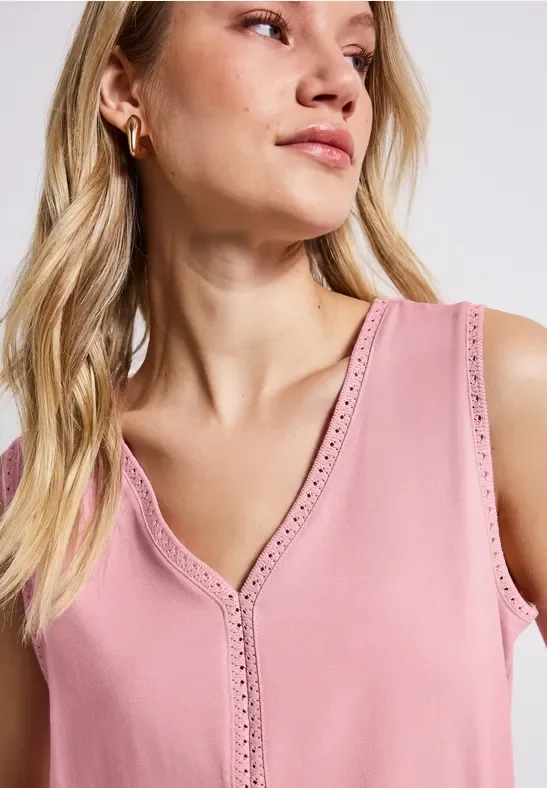 Thumbnail - Street One Frauen Jersey-Top mit Häkeldetails in Rosa, Gr: 46