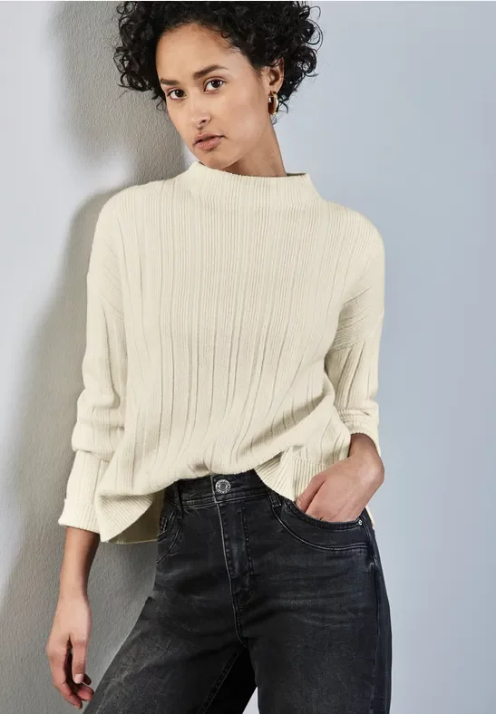 Thumbnail - Street One Frauen Pullover mit Rippstruktur in Beige, Gr: 42