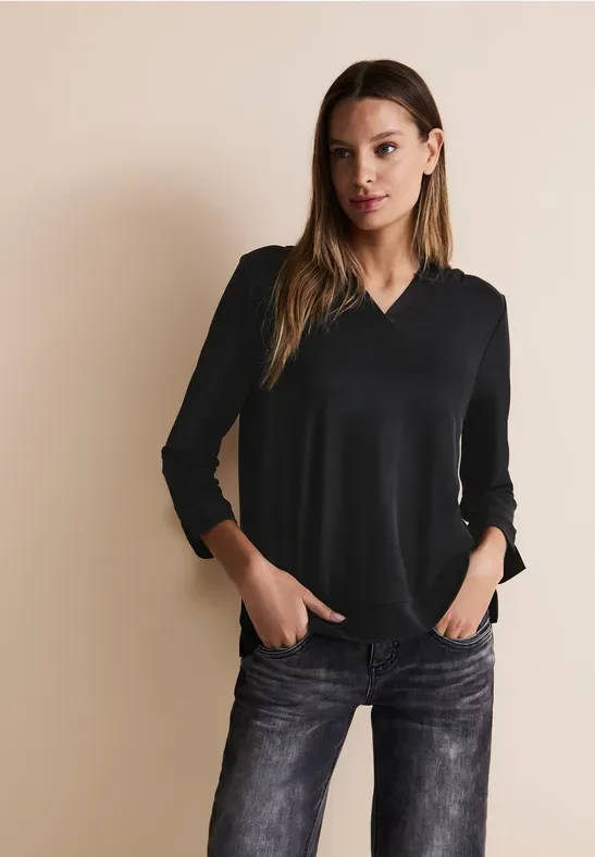 Street One Frauen Seidenlook Shirt in Schwarz, Gr: 34