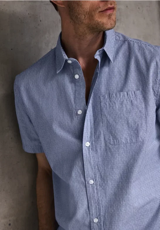 Street One MEN Männer Baumwoll-Hemd mit Struktur in Blau, Gr: XL