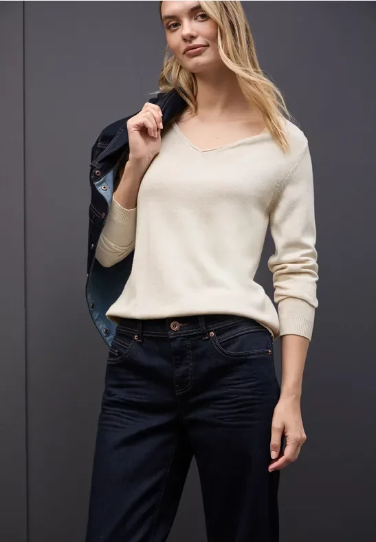 Street One Frauen V-Neck Pullover in Beige, Gr: 36