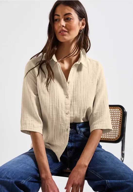 Street One Frauen Musselin Hemdbluse in Beige, Gr: 36