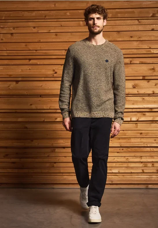 Thumbnail - Street One MEN Männer Mouline Strukturpullover in Gelb, Gr: 3XL