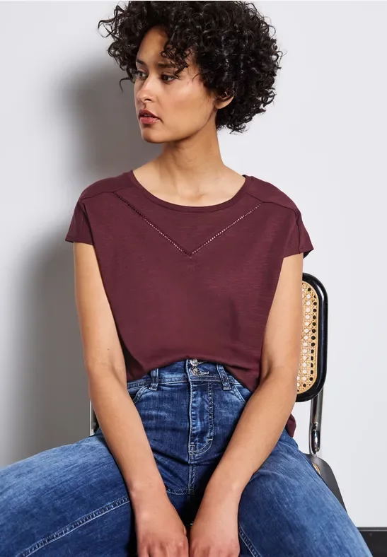 Street One Frauen Shirt mit Deko-Tape in Rot, Gr: 46