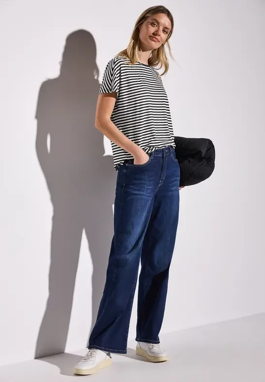 Street One Frauen Gestreiftes T-Shirt in Schwarz, Gr: 38