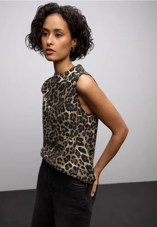 Street One Frauen Leo-Print Blusentop in Beige, Gr: 40