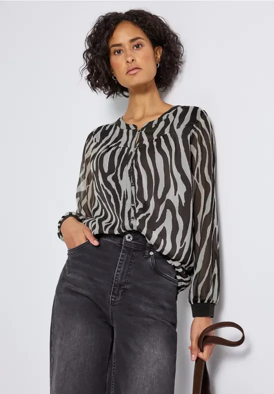 Thumbnail - Street One Frauen Chiffonbluse mit Zebra Print in Braun, Gr: 40