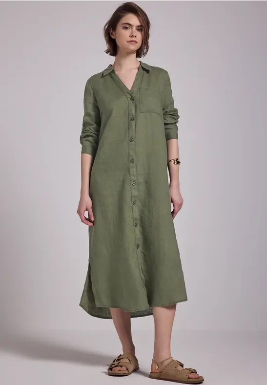 Street One Studio Frauen Midi-Kleid aus Leinen in Grün, Gr: 34