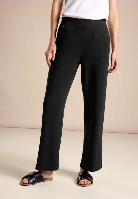 Street One Frauen Jacquard Hose im Casual Fit in Schwarz, Gr: 42