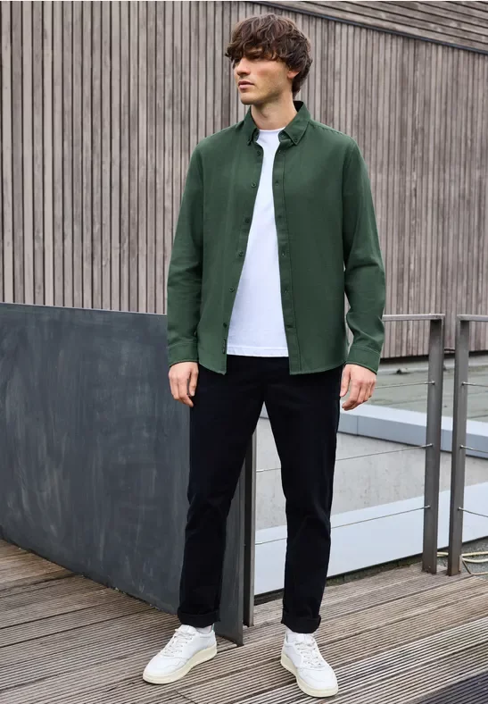 Thumbnail - Street One MEN Männer Hemd mit Piqué Struktur in Grün, Gr: 3XL