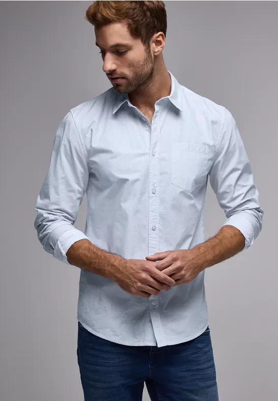 Street One MEN Männer Slim Fit Popeline Hemd in Blau, Gr: M