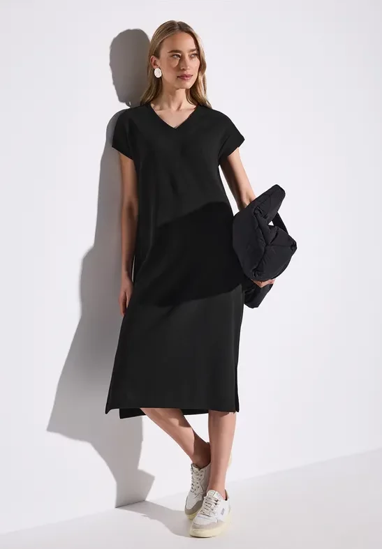 Street One Frauen Kleid mit Rippstruktur in Schwarz, Gr: 42