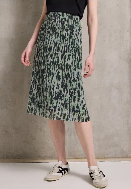 Street One Studio Frauen Bedruckter Plissée-Mesh-Rock in Multicolour|Grün, Gr: 46