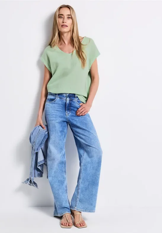 Street One Frauen Leinenmix-Bluse mit Bändern in Grün, Gr: 40