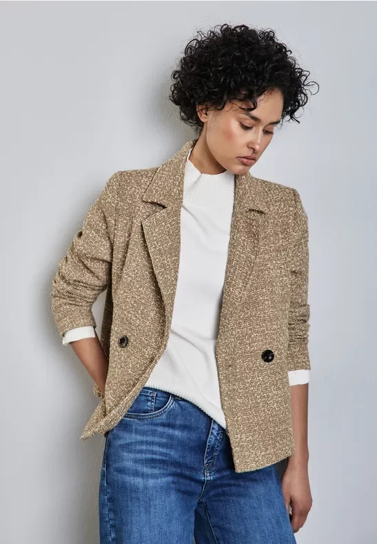 Street One Frauen Bouclé Jacke in Beige, Gr: 46