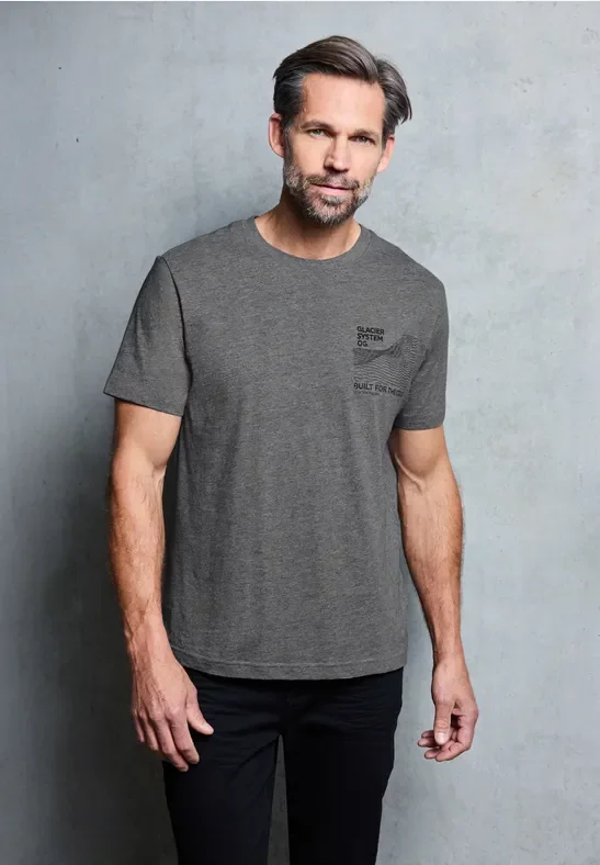 Thumbnail - Street One MEN Männer Basic T-Shirt mit Chestprint in Grau, Gr: XXL