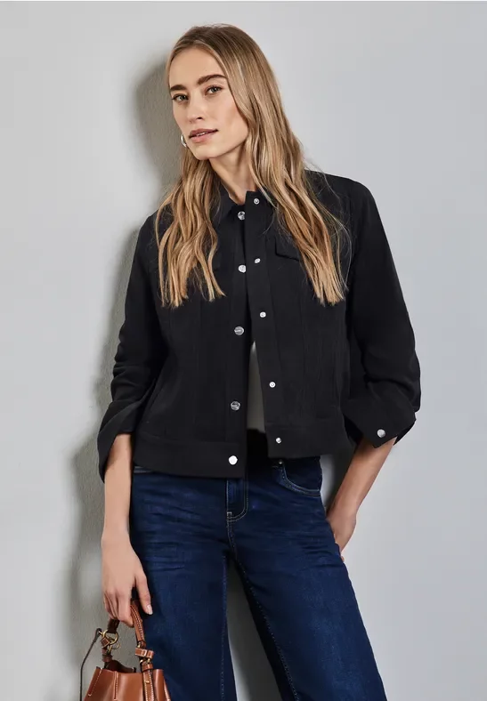 Street One Frauen Jacke in Velours-Optik in Blau, Gr: 42