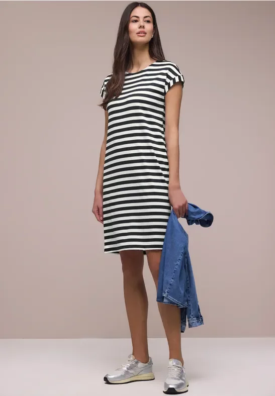 Street One Frauen Knielanges Kleid aus Jersey mit Streifen in Blau, Gr: 38