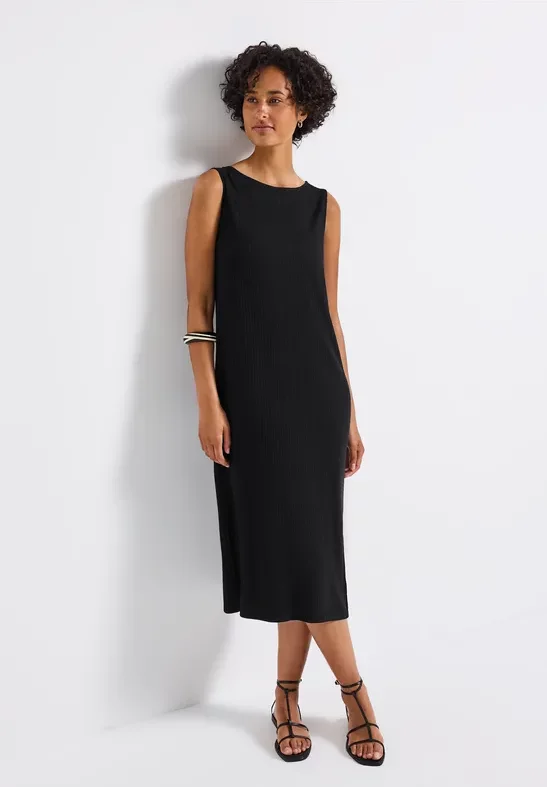 Street One Frauen Ärmelloses Rippstrukturkleid in Schwarz, Gr: 34