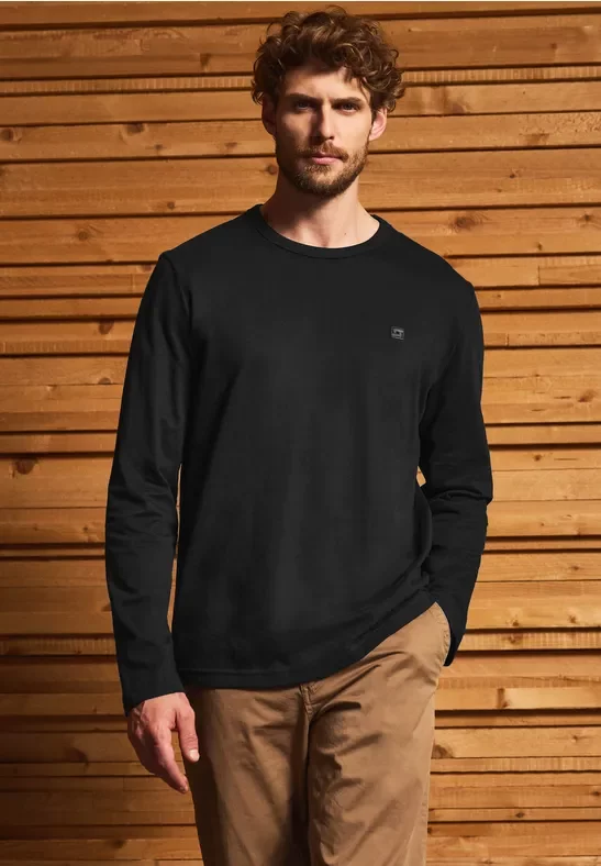 Street One MEN Männer Softes Langarmshirt in Schwarz, Gr: L