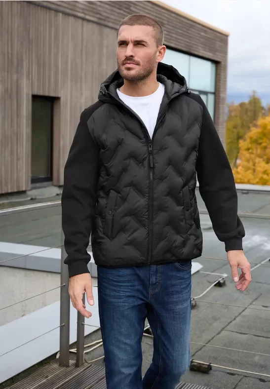 Thumbnail - Street One MEN Männer Steppjacke mit Sweat-Ärmeln in Schwarz, Gr: XL