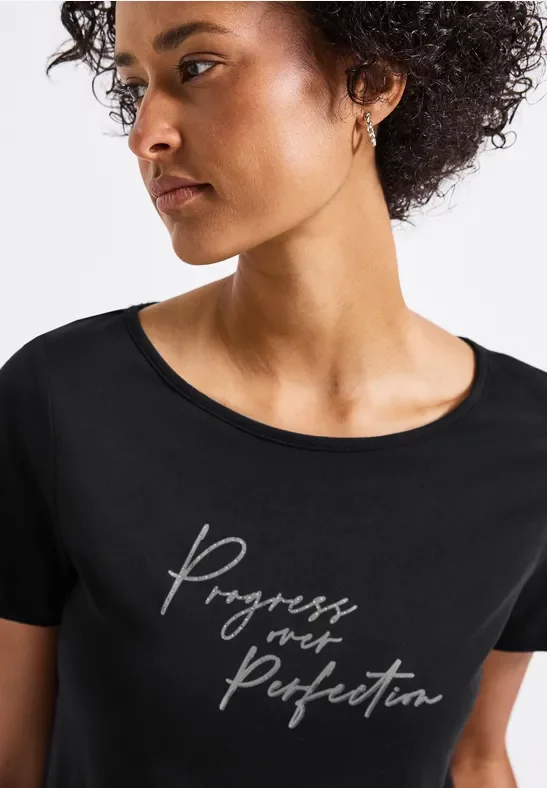 Street One Frauen T-Shirt mit Print in Schwarz, Gr: 38