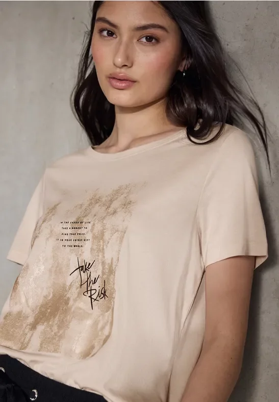 Street One Studio Frauen T-Shirt mit Folien-Print in Beige, Gr: 36