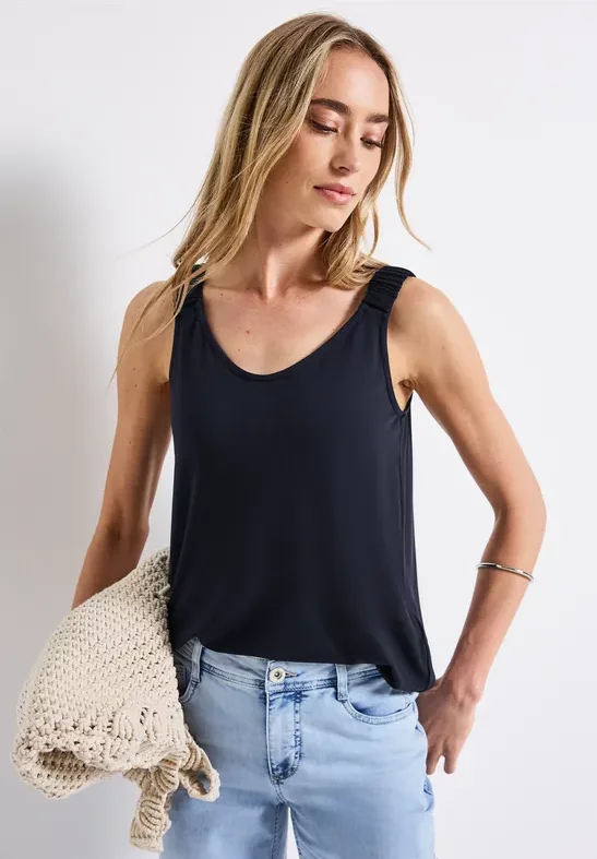 Thumbnail - Street One Frauen Top mit Raffung in Blau, Gr: 44