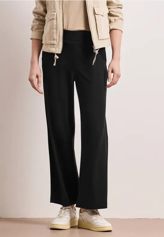 Street One Frauen High Waist Wide Leg Hose im Loose Fit in Schwarz, Gr: 34