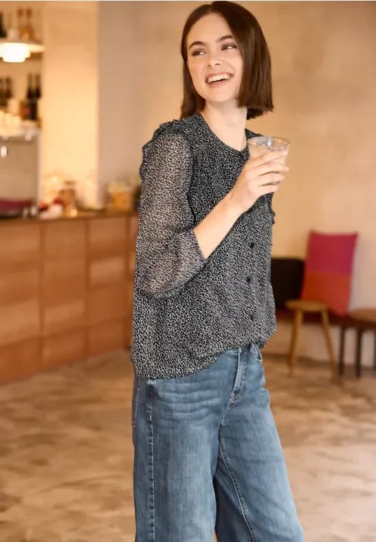 Street One Studio Frauen Bluse mit Volants in Beige, Gr: 44