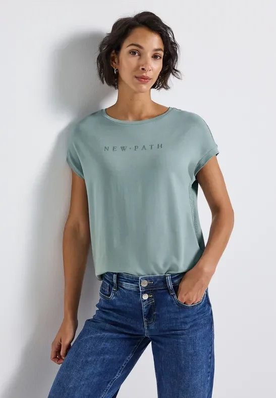 Thumbnail - Street One Frauen T-Shirt mit Glitzerdetails in Blau, Gr: 40