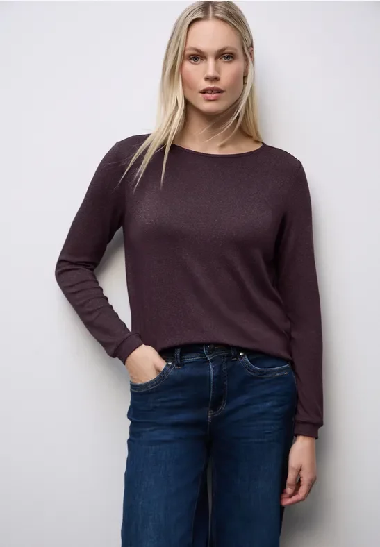 Street One Frauen Glitzer Strick-Look Shirt in Rot, Gr: 44