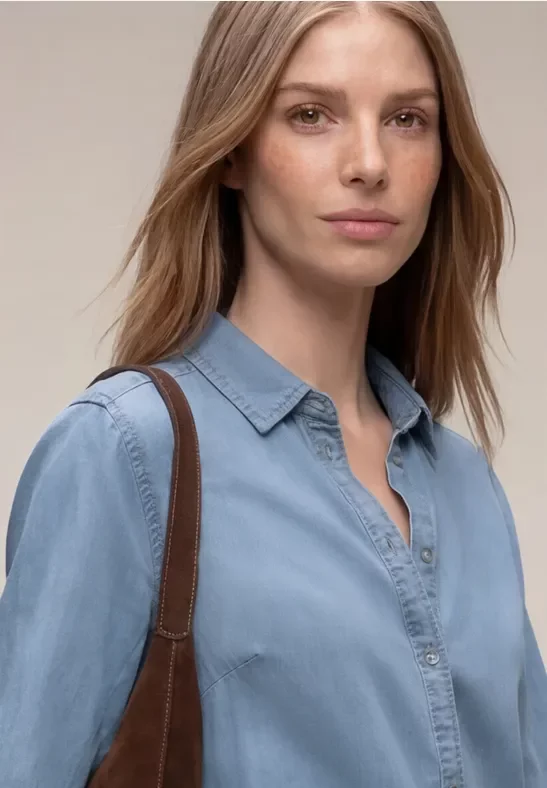 Street One Frauen 3/4-Arm Hemdbluse im Denim-Look in Blau, Gr: 46