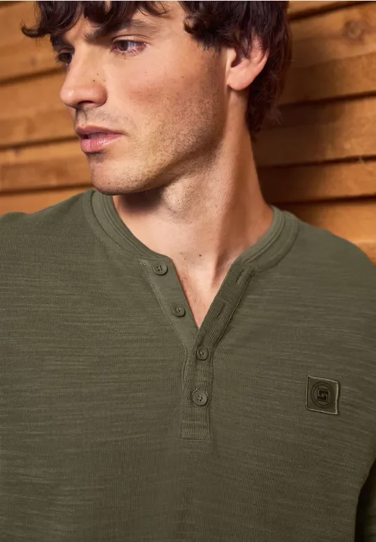 Street One MEN Männer Softes Slub Henleyshirt in Grün, Gr: 3XL