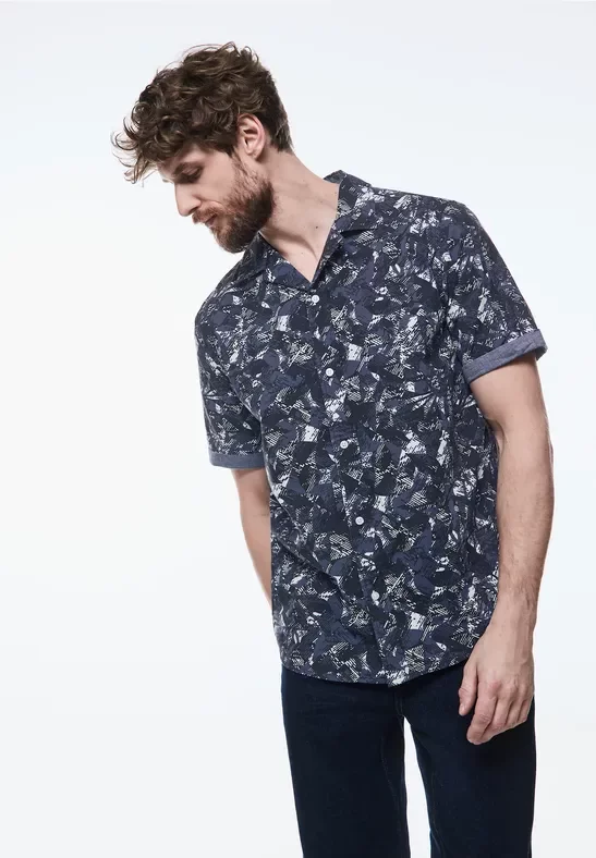 Street One MEN Männer Allover Print Hemd in Blau, Gr: XL