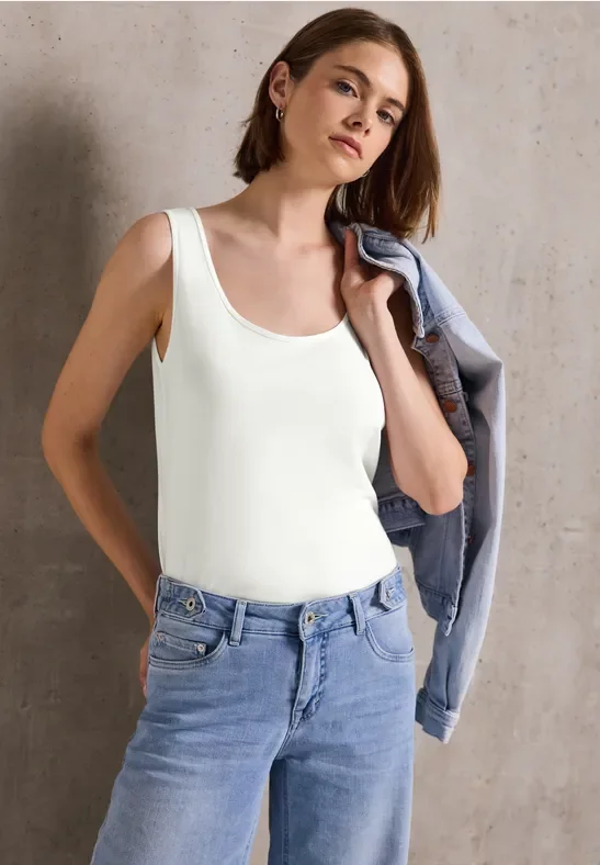 Street One Studio Frauen Basic Jersey-Top in Weiß, Gr: 42